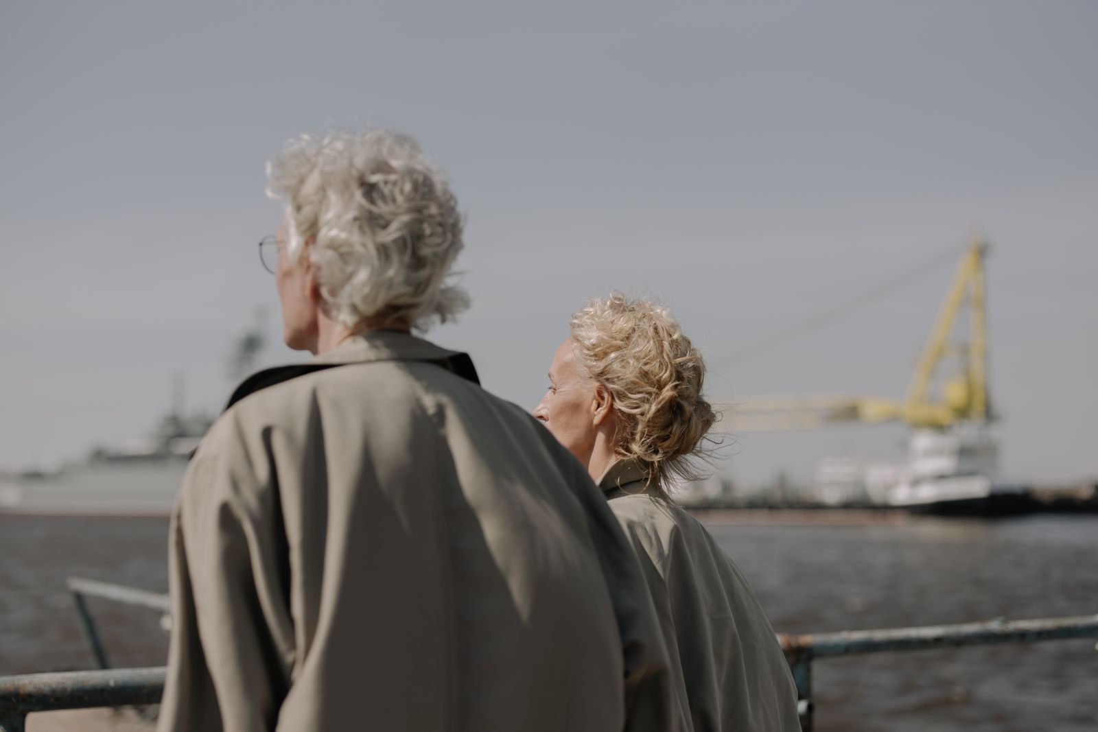 Retired couple at a harbor rail looking out at ships, planning the best cruises for retirees